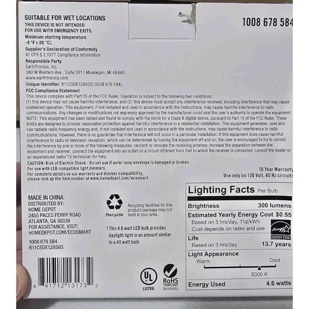 EcoSmart LED Candelabra E12 Candelabra B11 40W Daylight 5000k‎ 3 Pack